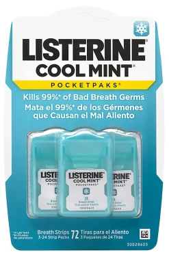 Listerine Cool Mint Pocketpacks Breath Strips, 24 Strips Per Pocketpack, Box Of 18 Pocketpacks