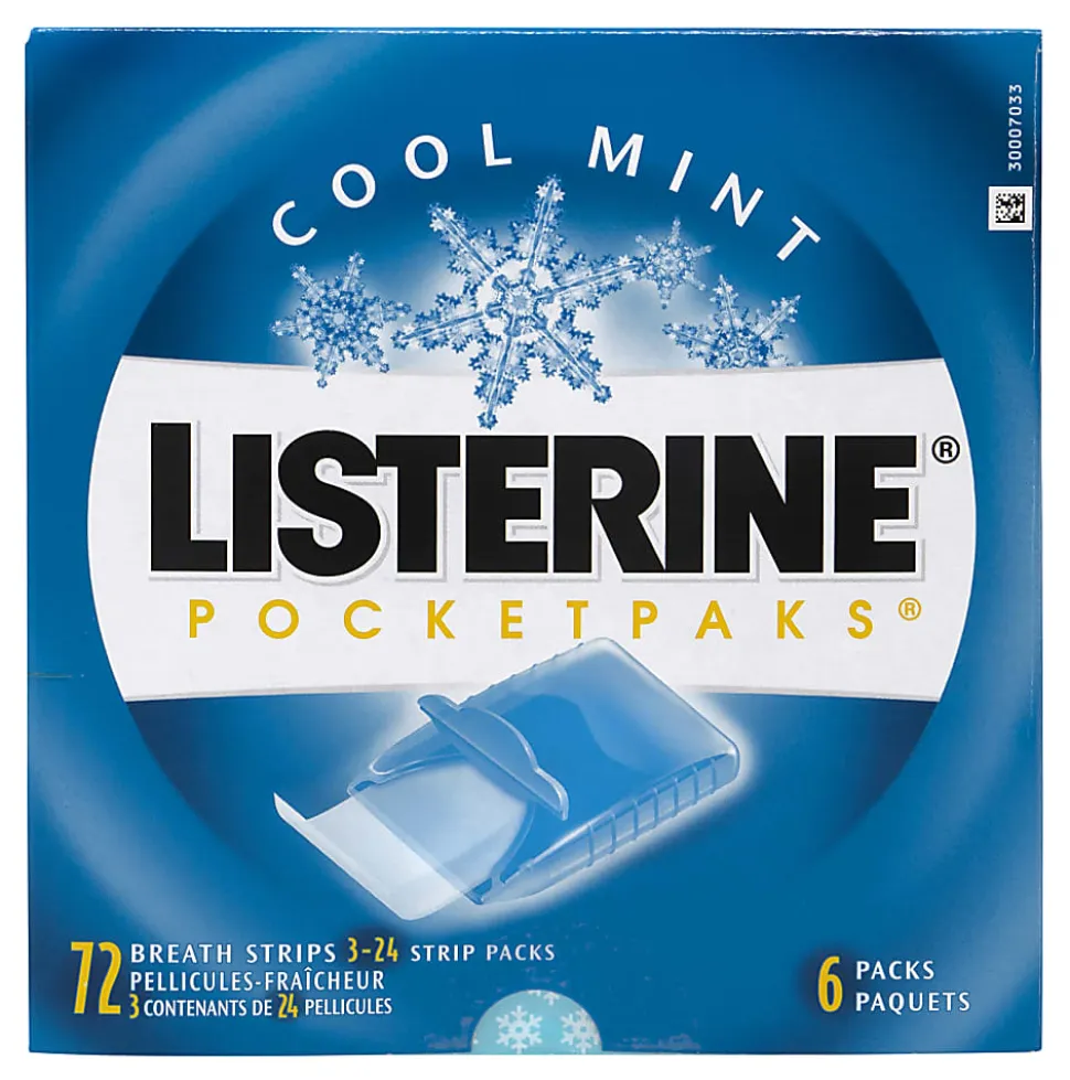 Listerine Cool Mint Pocketpacks Breath Strips, 24 Strips Per Pocketpack, Box Of 18 Pocketpacks