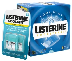 Listerine Cool Mint Pocketpacks Breath Strips, 24 Strips Per Pocketpack, Box Of 18 Pocketpacks