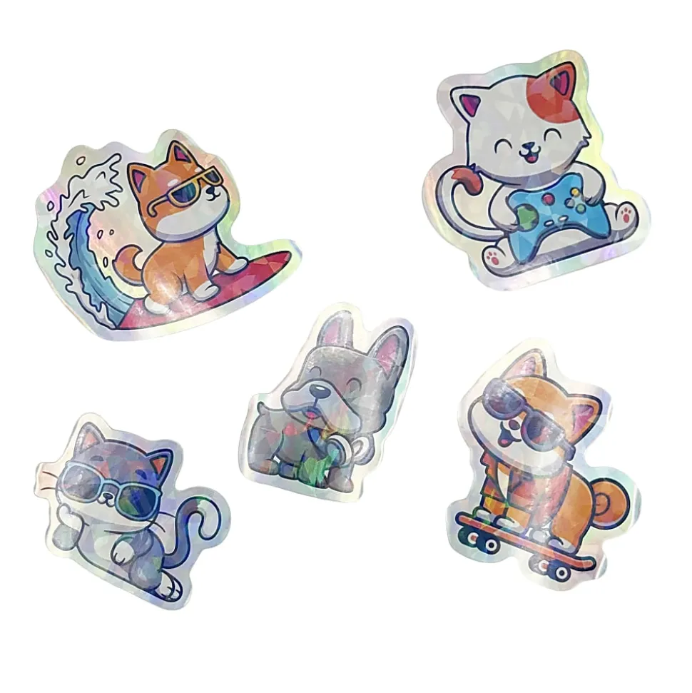 Little Yellow Bicycle® Holographic Stickers, Fun Pets, Sheet Of 10 Stickers