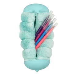 Little Yellow Bicycle® Plush Silicone Pencil Case, Caterpillar, 2-3/4” x 8-1/4”, Blue