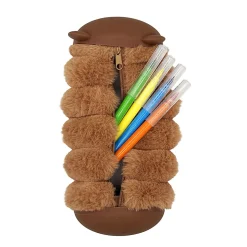 Little Yellow Bicycle® Plush Silicone Pencil Case, Bear, 2-3/4” x 8-1/4”, Brown