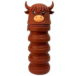 Little Yellow Bicycle® Silicone Pencil Case, Highland Cow, 2-3/4" x 9", Brown
