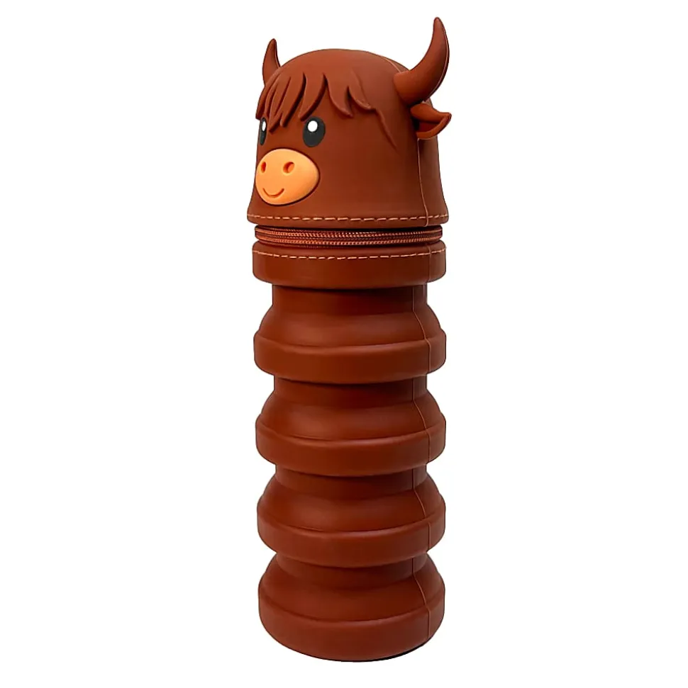 Little Yellow Bicycle® Silicone Pencil Case, Highland Cow, 2-3/4" x 9", Brown