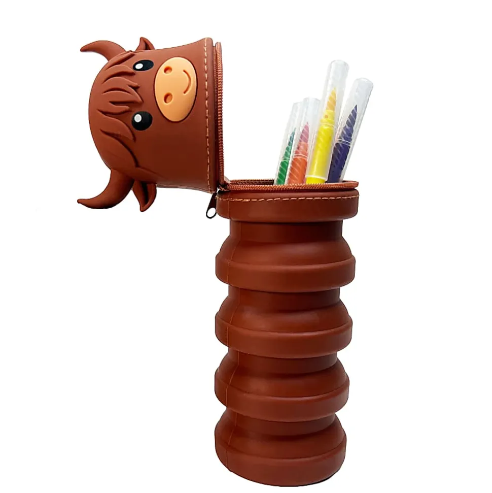 Little Yellow Bicycle® Silicone Pencil Case, Highland Cow, 2-3/4" x 9", Brown