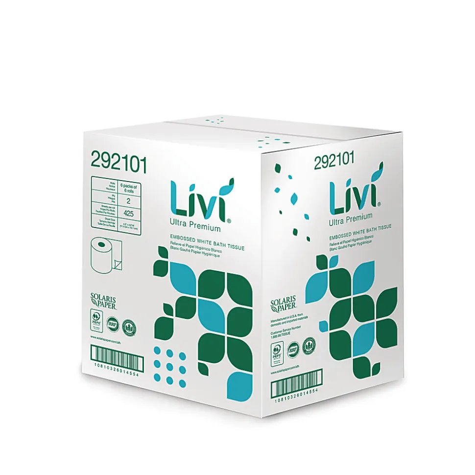 Livi® Ultra Premium Bath Tissue, 2-Ply, White, 425 Sheets, 36 Rolls/Carton