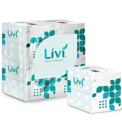 Livi® Ultra Premium Facial Tissue, 2-Ply, White, Cube Box, 80 Sheets/Box, 4 Boxes/Pack, 6 Packs/Carton
