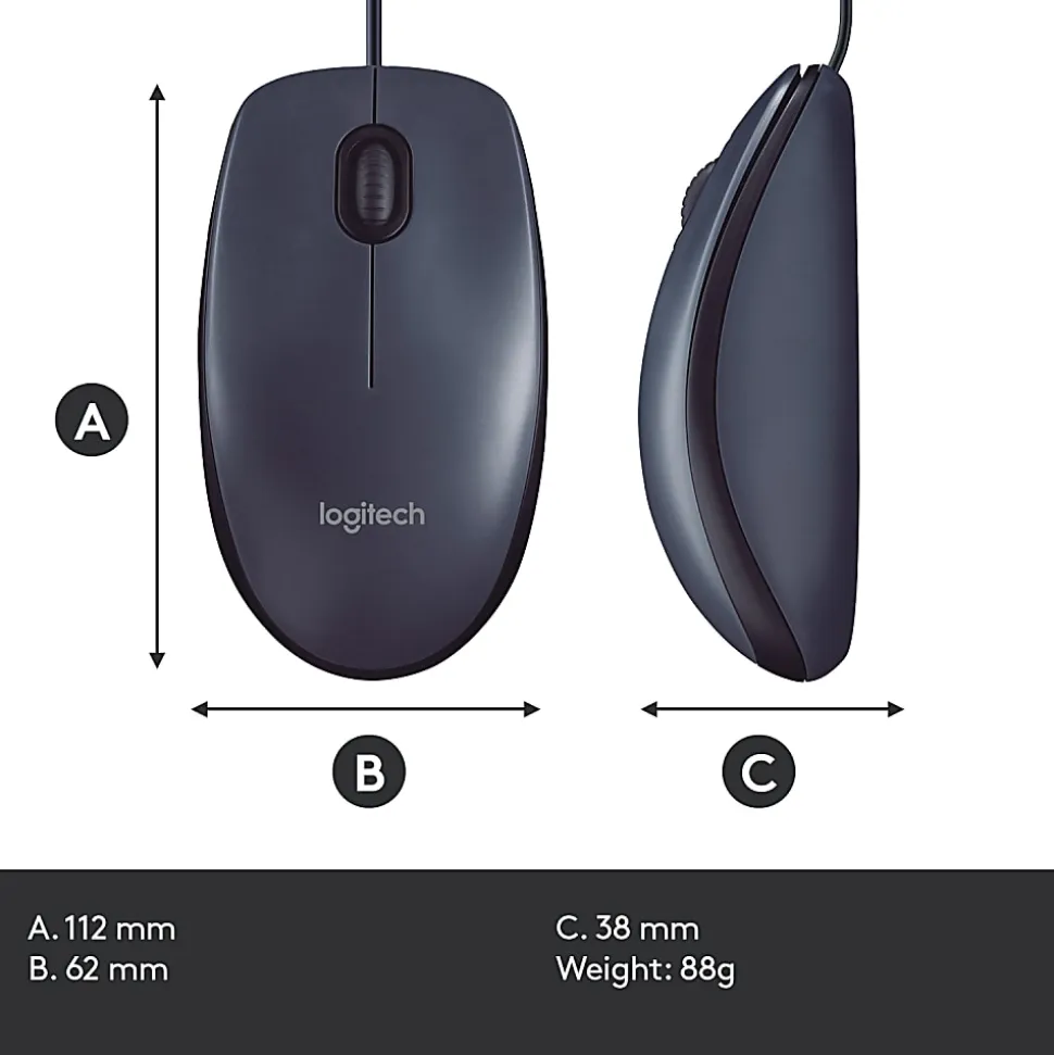 Logitech® B100 Optical USB Mouse, Black
