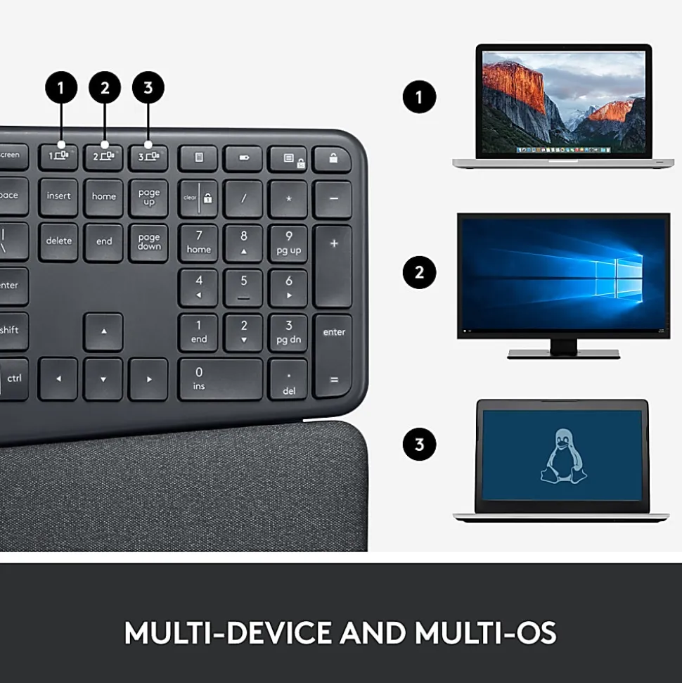 Logitech ERGO K860 Wireless Ergonomic Keyboard - Split Keyboard, Wrist Rest, Natural Typing, Stain-Resistant Fabric