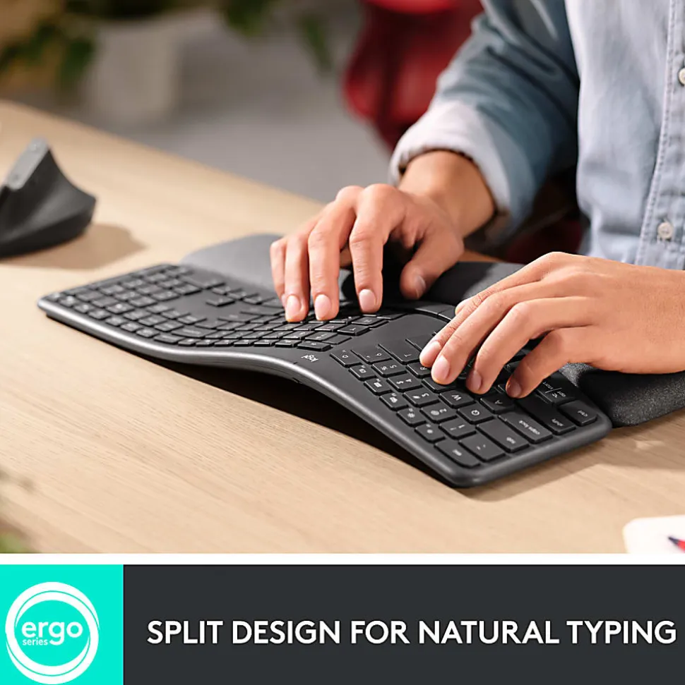 Logitech ERGO K860 Wireless Ergonomic Keyboard - Split Keyboard, Wrist Rest, Natural Typing, Stain-Resistant Fabric