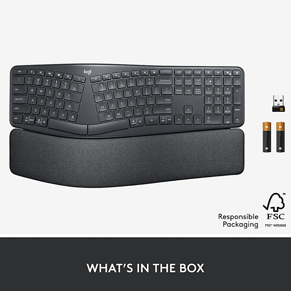 Logitech ERGO K860 Wireless Ergonomic Keyboard - Split Keyboard, Wrist Rest, Natural Typing, Stain-Resistant Fabric