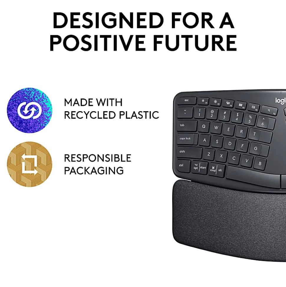 Logitech ERGO K860 Wireless Ergonomic Keyboard - Split Keyboard, Wrist Rest, Natural Typing, Stain-Resistant Fabric
