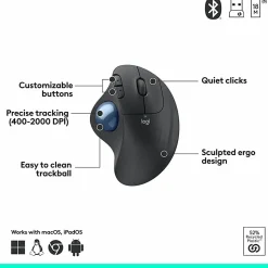 Logitech ERGO M575 Wireless Trackball Mouse for Business - Ergonomic Design, Logi Bolt, Bluetooth, Graphite - 910006197