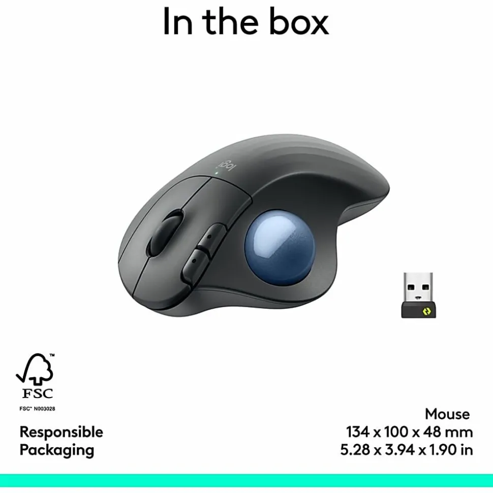 Logitech ERGO M575 Wireless Trackball Mouse for Business - Ergonomic Design, Logi Bolt, Bluetooth, Graphite - 910006197