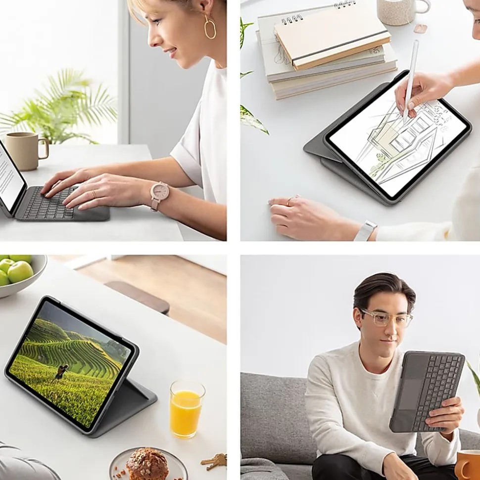 Logitech® Folio Touch Keyboard/Cover Case For Apple® iPad Air (4th Gen), iPad Air (5th Generation) Tablet, Oxford Gray