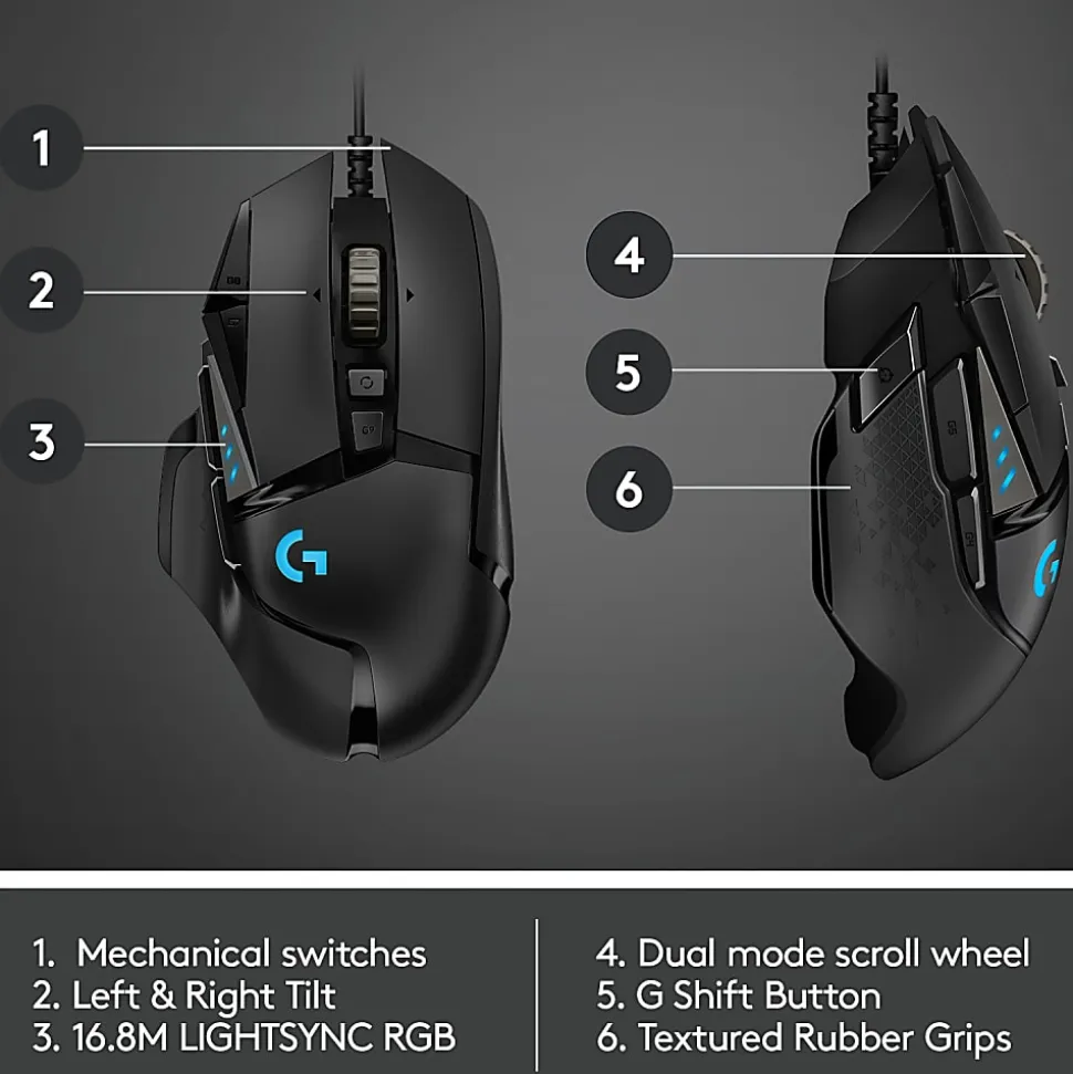 Logitech® G502 HERO High Performance Wired Gaming Mouse, Black