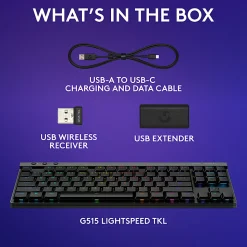 Logitech G515 LIGHTSPEED TKL Low Profile Wireless Gaming Keyboard, LIGHTSYNC RGB, PBT Keycaps, Tactile (Brown) Mechanical Switches - 920012423