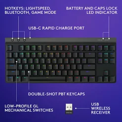Logitech G515 LIGHTSPEED TKL Low Profile Wireless Gaming Keyboard, LIGHTSYNC RGB, PBT Keycaps, Tactile (Brown) Mechanical Switches - 920012423