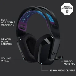 Logitech G535 Lightspeed Wireless Gaming Headset - Lightweight On-Ear Headphones, Compatible with PC, PS4, PS5, USB Rechargeable - Black
