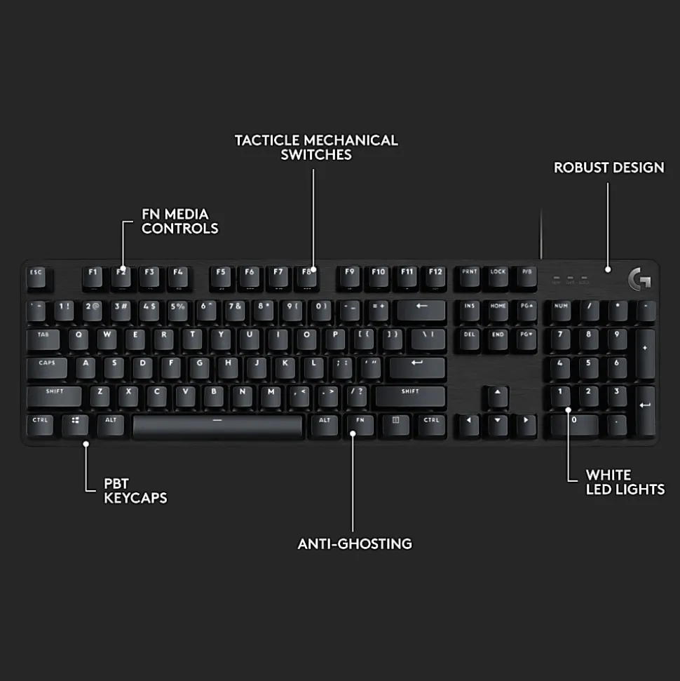 Logitech® G413 SE Mechanical Gaming Keyboard, Black Aluminum