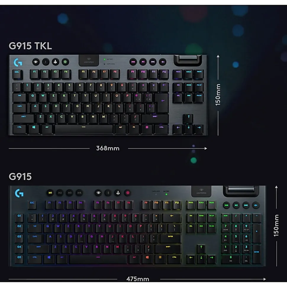 Logitech G915 TKL Tenkeyless Lightspeed Wireless RGB Mechanical Gaming Keyboard - Wireless Connectivity - 920009512