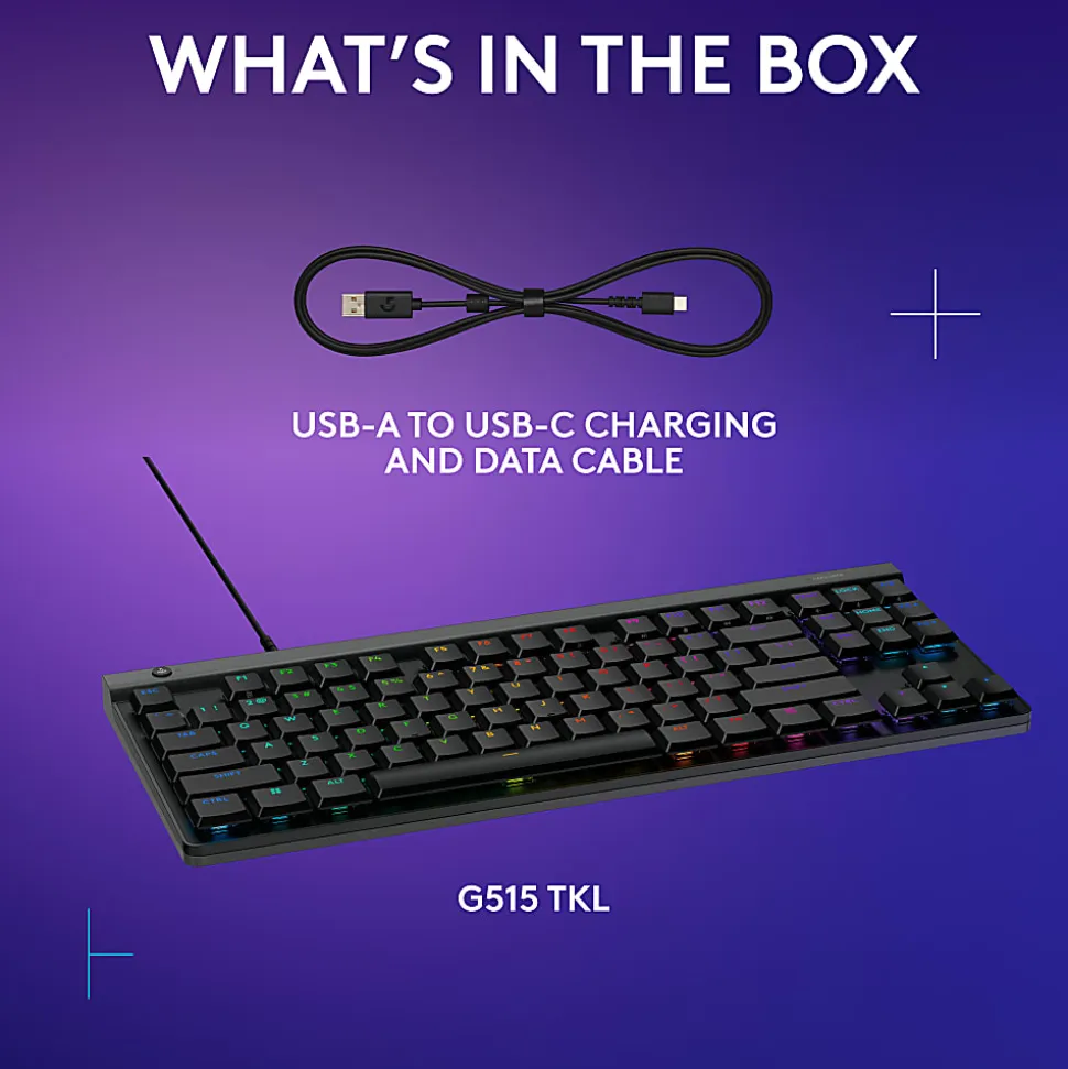 Logitech G515 TKL Wired Low Profile Gaming Keyboard, Fully Customizable RGB, Double-Shot PBT Keycaps, Tactile/Brown Switches