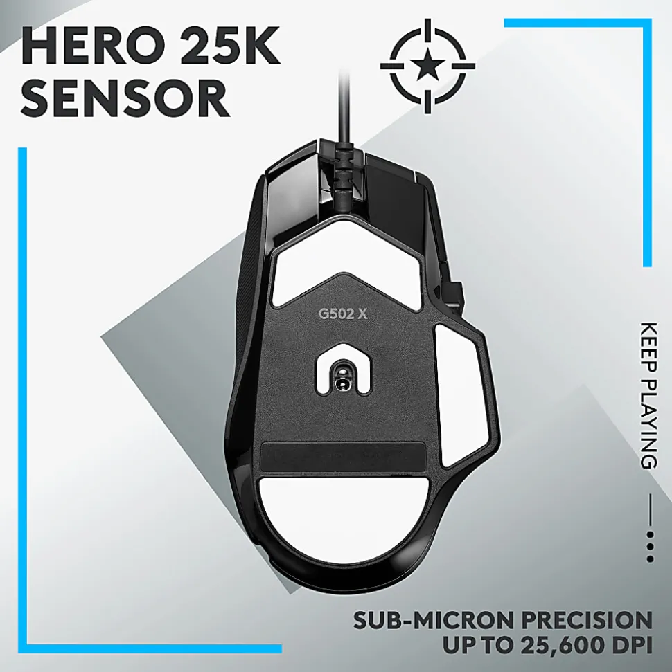 Logitech G502 X Wired Gaming Mouse - LIGHTFORCE Hybrid Optical-Mechanical Primary Switches, HERO 25K Gaming Sensor, Black
