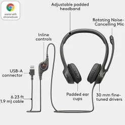 Logitech H390 On-Ear USB Headset with Noise-Cancelling Mic, Black