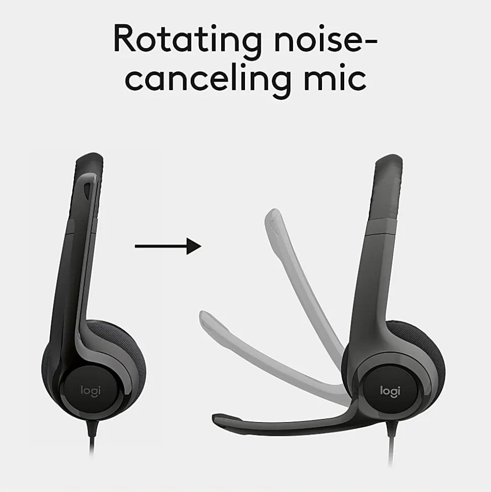 Logitech H390 On-Ear USB Headset with Noise-Cancelling Mic, Black