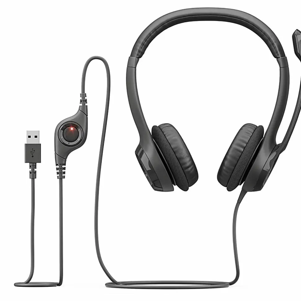 Logitech H390 On-Ear USB Headset with Noise-Cancelling Mic, Black
