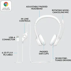 Logitech® H390 Wired Headset For PC/Laptop, Off-White, 981-001285