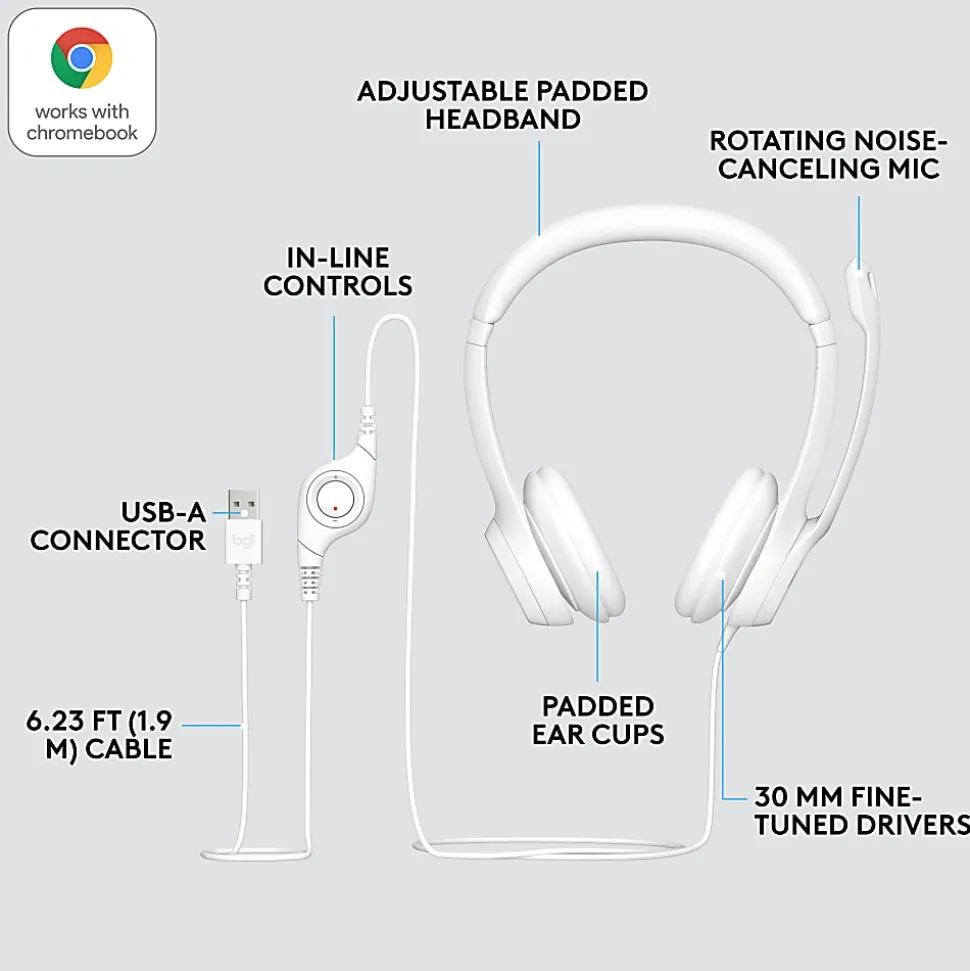 Logitech® H390 Wired Headset For PC/Laptop, Off-White, 981-001285