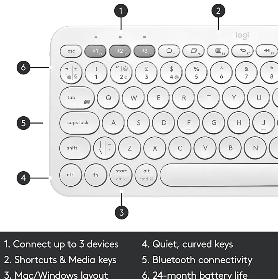 Logitech® K380 Multi-Device Bluetooth® Keyboard, Off White, 920-009600