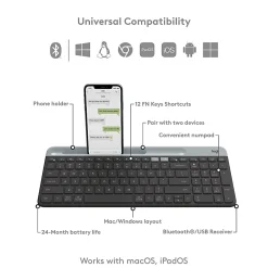 Logitech K585 Multi-Device Slim Wireless Keyboard, Built-in Cradle  - 920011479
