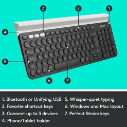 Logitech® K780 Multi-Device Wireless Keyboard, Full Size, Black/White, 920-008149