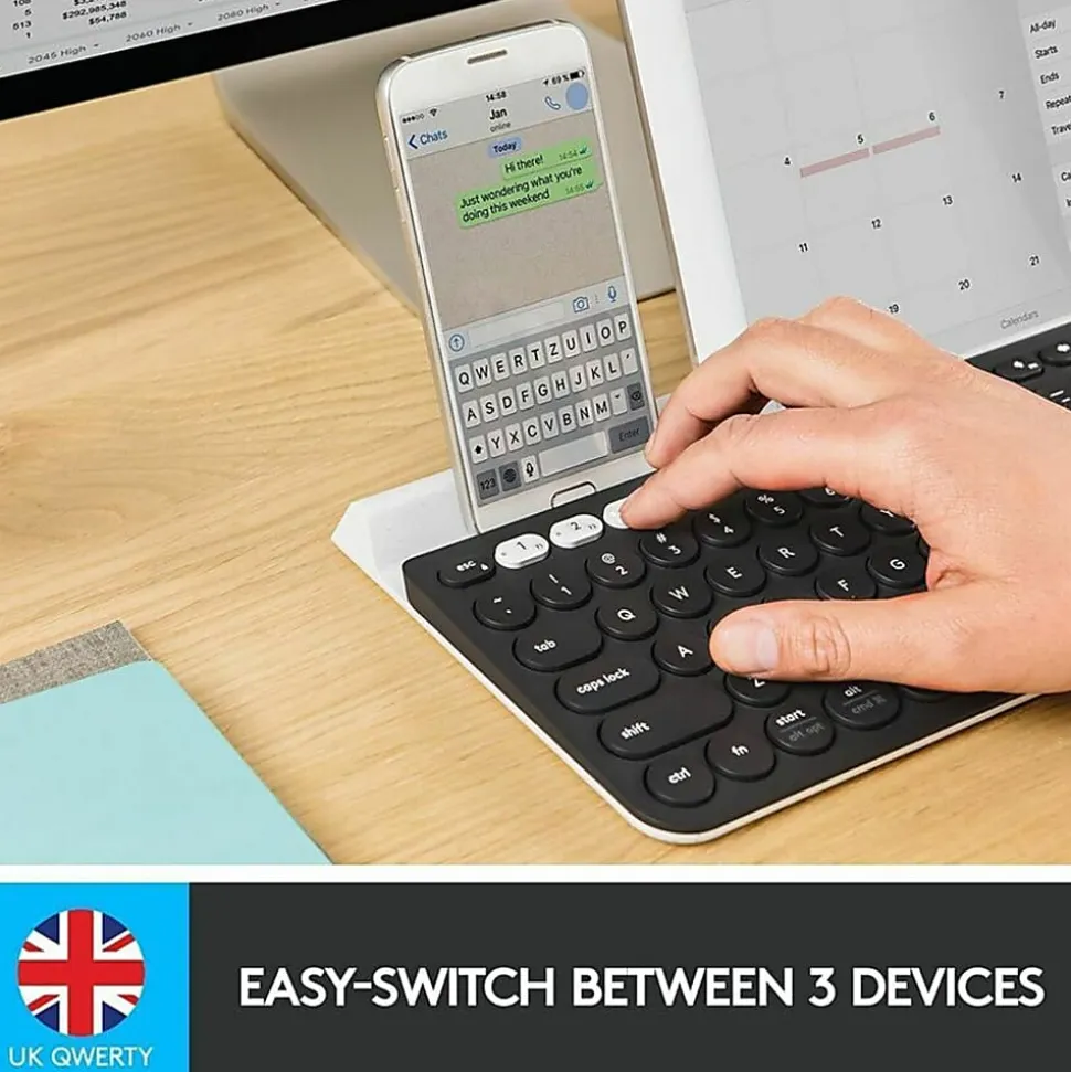 Logitech® K780 Multi-Device Wireless Keyboard, Full Size, Black/White, 920-008149