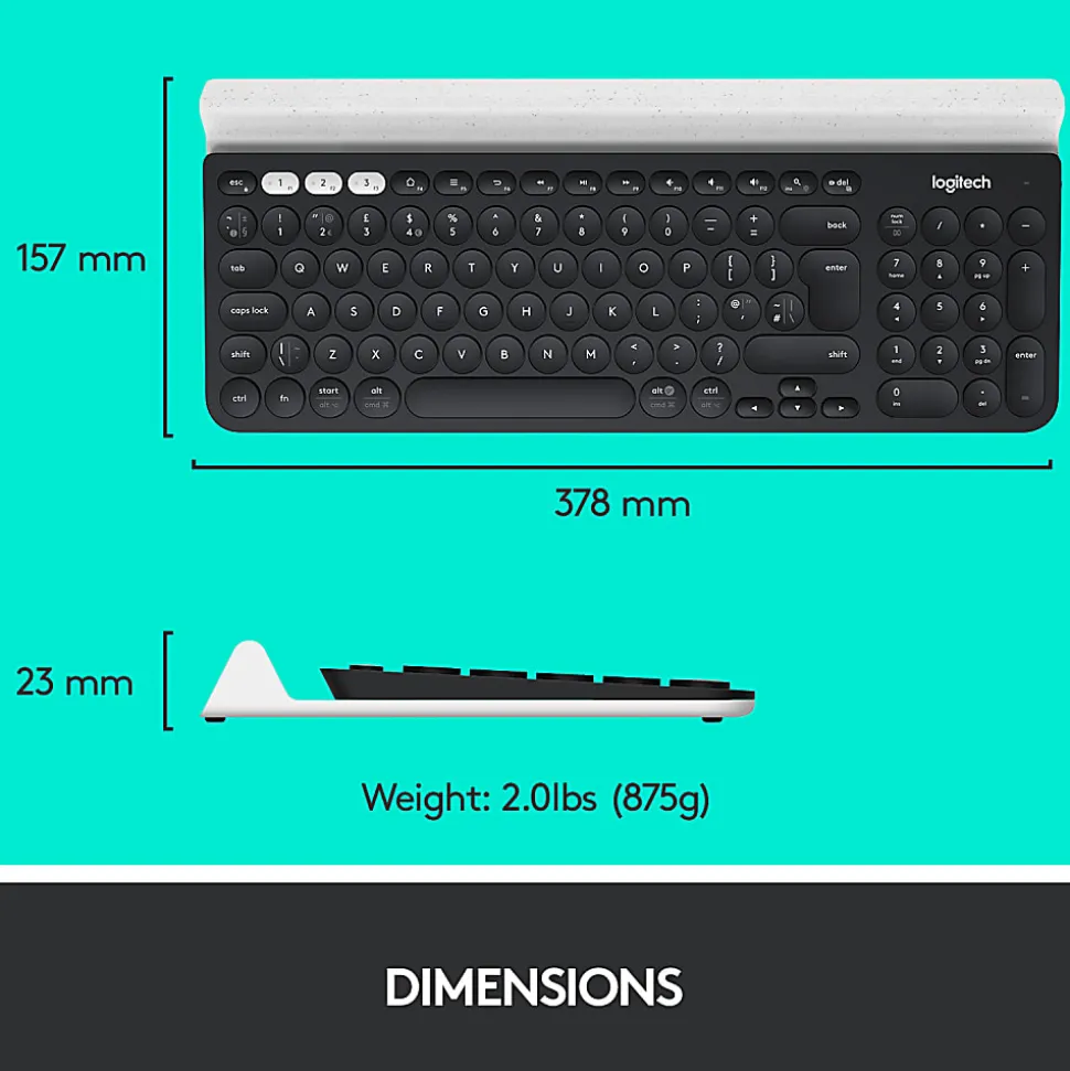 Logitech® K780 Multi-Device Wireless Keyboard, Full Size, Black/White, 920-008149