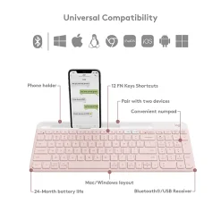 Logitech K585 Slim Multi-Device Wireless Keyboard - Wireless Connectivity - Bluetooth/RF - 2.40 GHz - 920011477