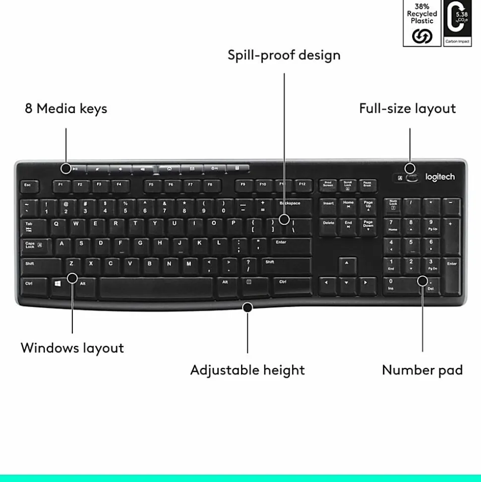 Logitech® K270 Wireless Keyboard, Black, 10459982