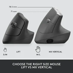 Logitech Lift for Business, Vertical Ergonomic Mouse, Wireless, Bluetooth, Logi Bolt USB, Quiet clicks, Graphite - 910006491
