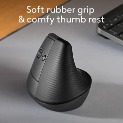 Logitech Lift Left Vertical Ergonomic Mouse, Left-handed, Wireless, Bluetooth or Logi Bolt USB, Quiet clicks, Graphite - 910006467
