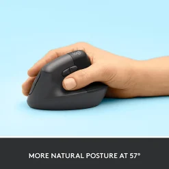 Logitech Lift Vertical Ergonomic Mouse, Graphite, Wireless, Quiet clicks