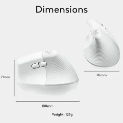 Logitech Lift Vertical Ergonomic Mouse, Wireless, Bluetooth or Logi Bolt USB receiver, Quiet clicks, 4 buttons, Of - 910006469