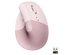 Logitech Lift Vertical Ergonomic Mouse, Wireless, Bluetooth or Logi Bolt USB receiver, Quiet clicks, 4 buttons, Rose - 910006472