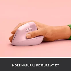 Logitech Lift Vertical Ergonomic Mouse, Wireless, Bluetooth or Logi Bolt USB receiver, Quiet clicks, 4 buttons, Rose - 910006472