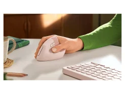 Logitech Lift Vertical Ergonomic Mouse, Wireless, Bluetooth or Logi Bolt USB receiver, Quiet clicks, 4 buttons, Rose - 910006472