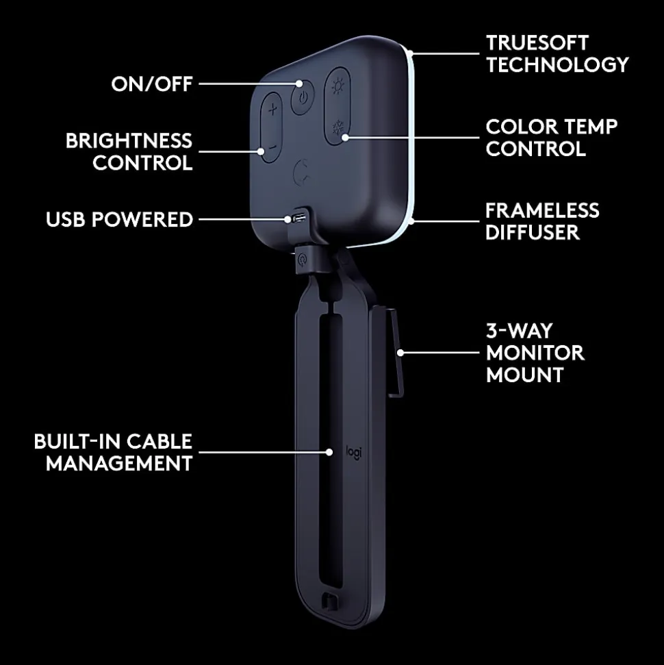 Logitech® Litra Glow Premium Streaming Light With Adjustable Mount, Graphite, 9YZ721