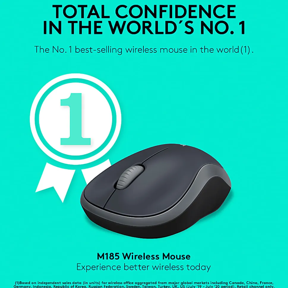 Logitech M185 Ambidextrous Wireless Mouse, Swift Gray