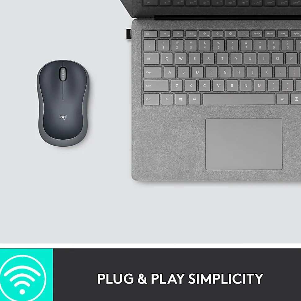 Logitech M185 Ambidextrous Wireless Mouse, Swift Gray
