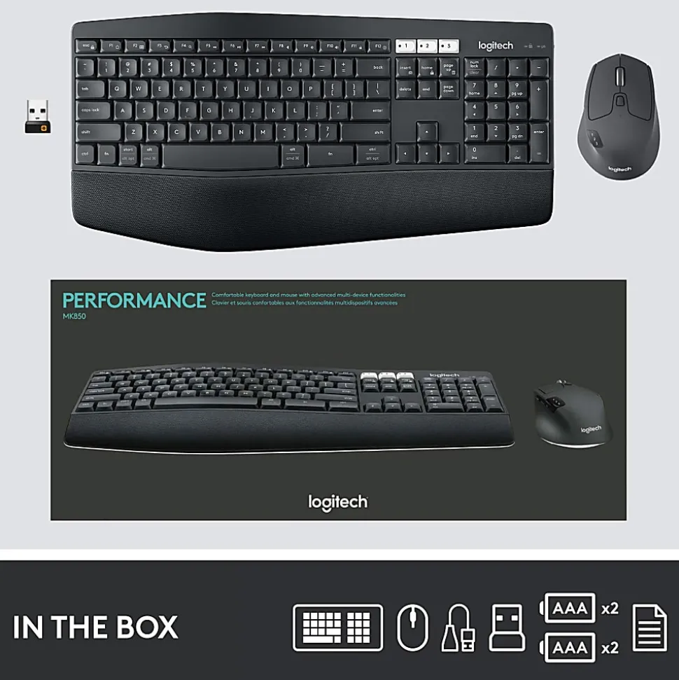 Logitech® MK850 Wireless Keyboard & Mouse, Black